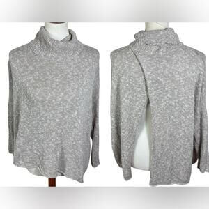 Aerie Oatmeal Knit Split Back Turtleneck Cotton Blend Sweater Size L